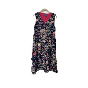 April Cornell Corduroy Jumper Dress Small Tank Blue  Floral‎ Button Front Boho